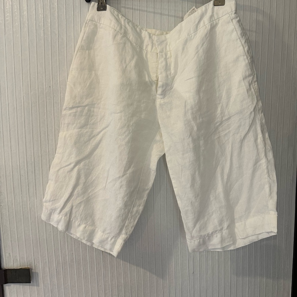 100% Linen White Shorts Made in Italy Size 44